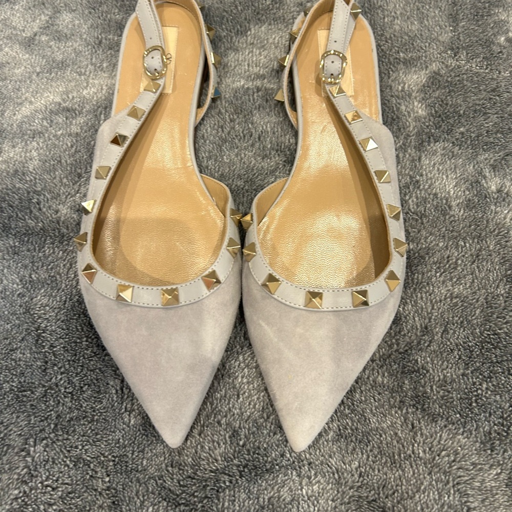 Valentino Garavani Gray Studded Slingback Flats